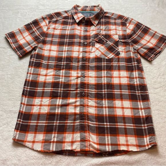 Mountain Hard Wear Orange and Brown Plaid Button Down Shirt Size Medium - Picture 1 of 9